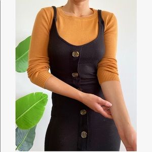 VINTAGE ESQ BLACK RIBBED MIDI DRESS WITH BUTTONS